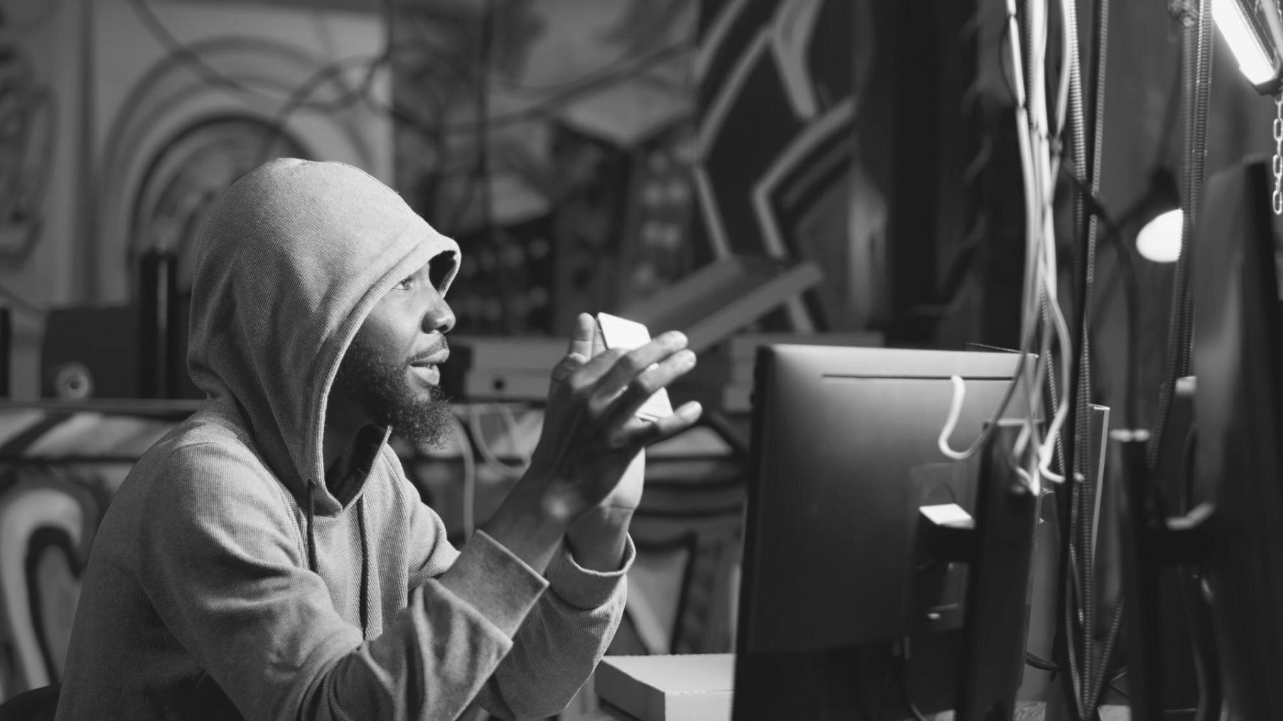 Developer working on mobile app interface at a workstation